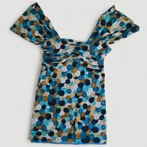 Fuzzi Jean Paul Gaultier Blue Polka Dot Boho Designer Blouse M